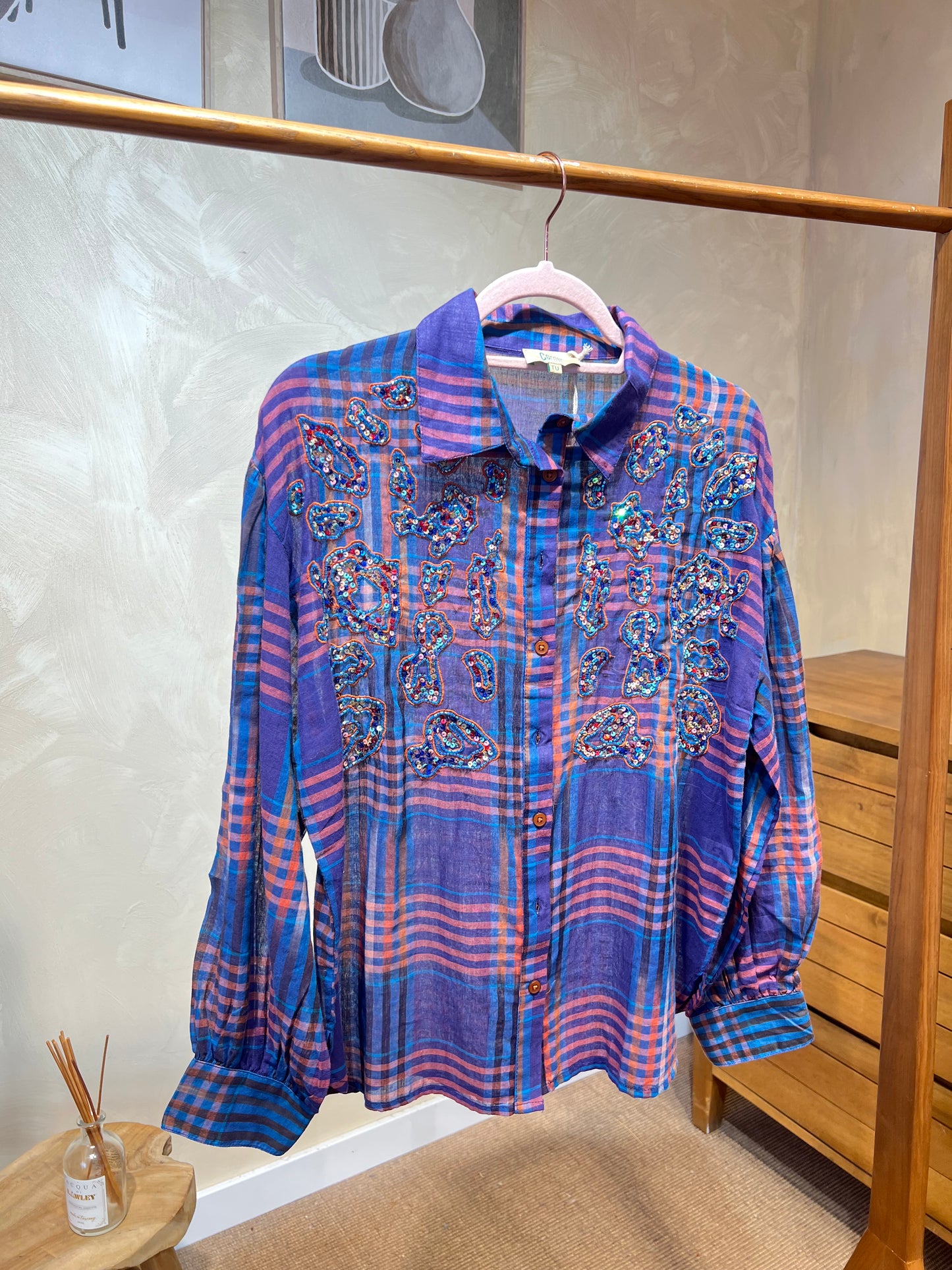 Embroidered Check Shirt Bohemian Shine
