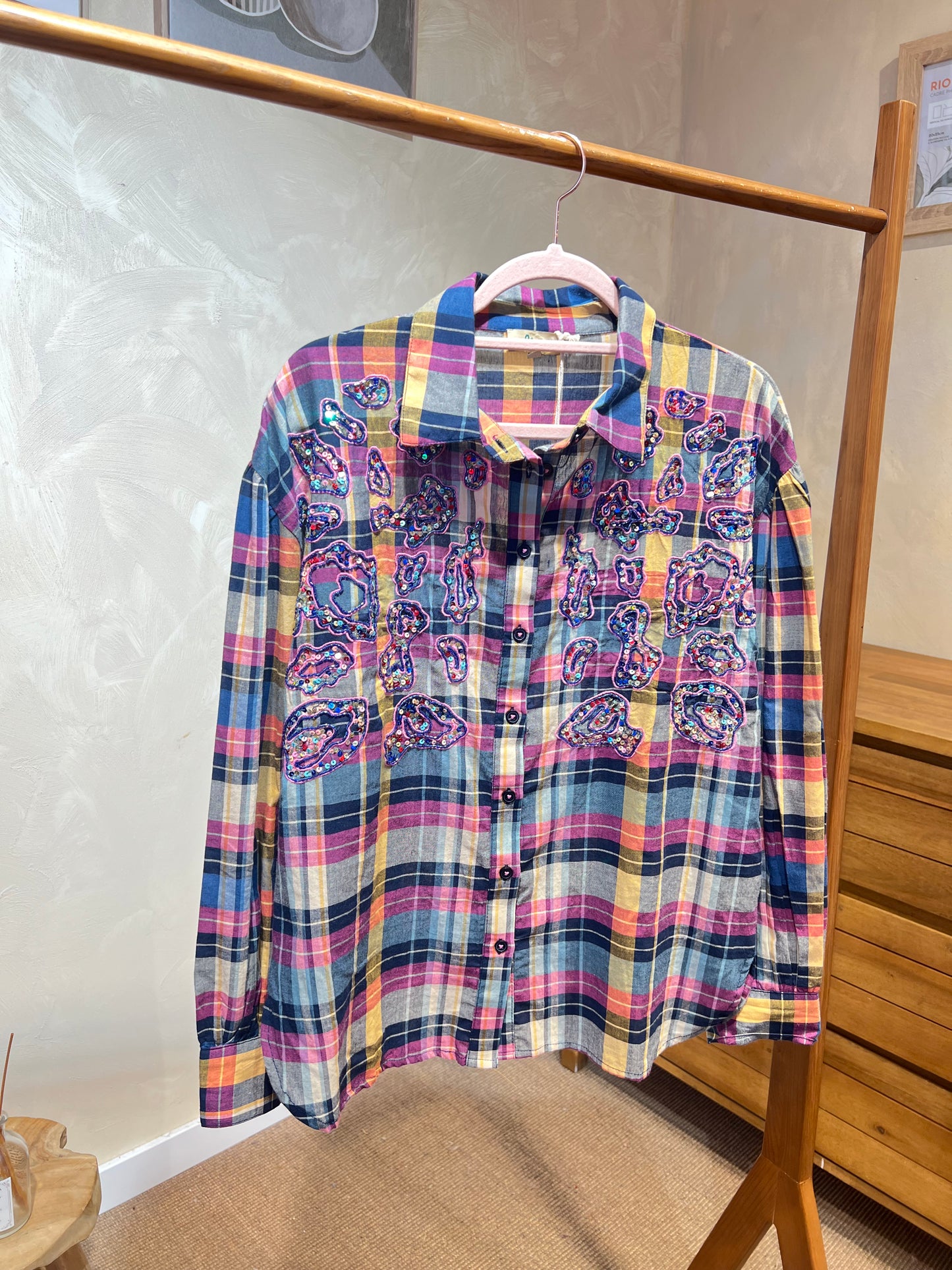 Embroidered Check Shirt Bohemian Shine