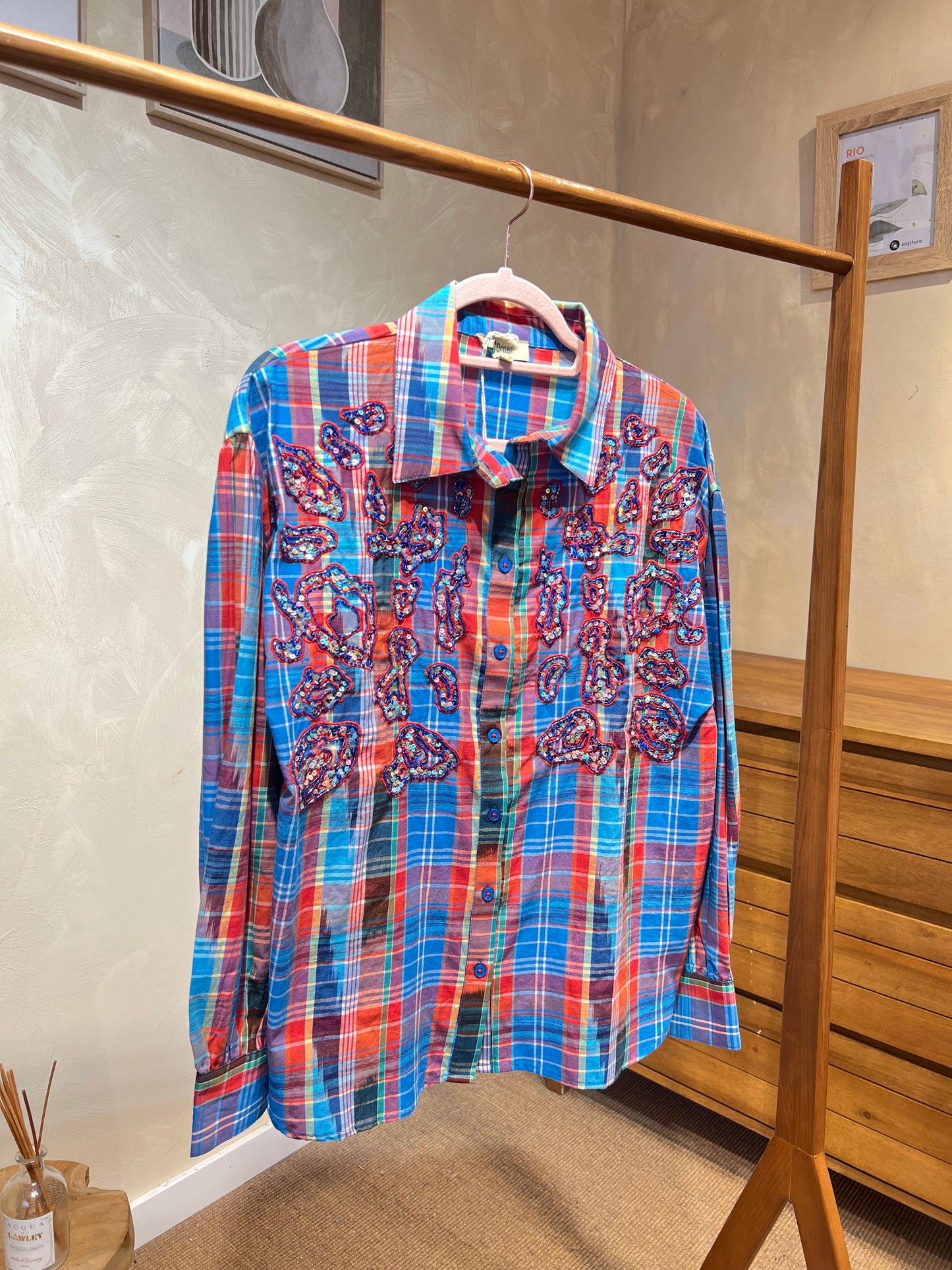 Embroidered Check Shirt Bohemian Shine