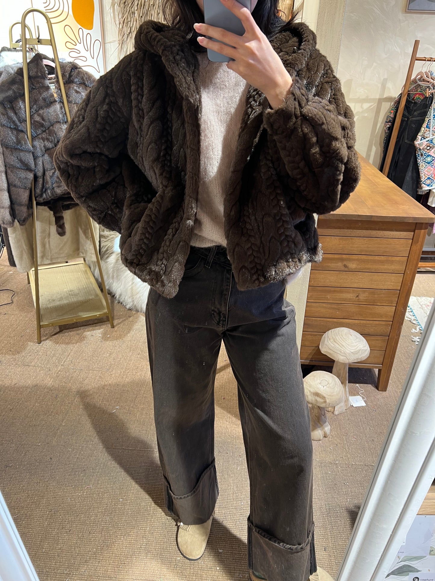 Textured Faux Fur Jacket Cozy Lane