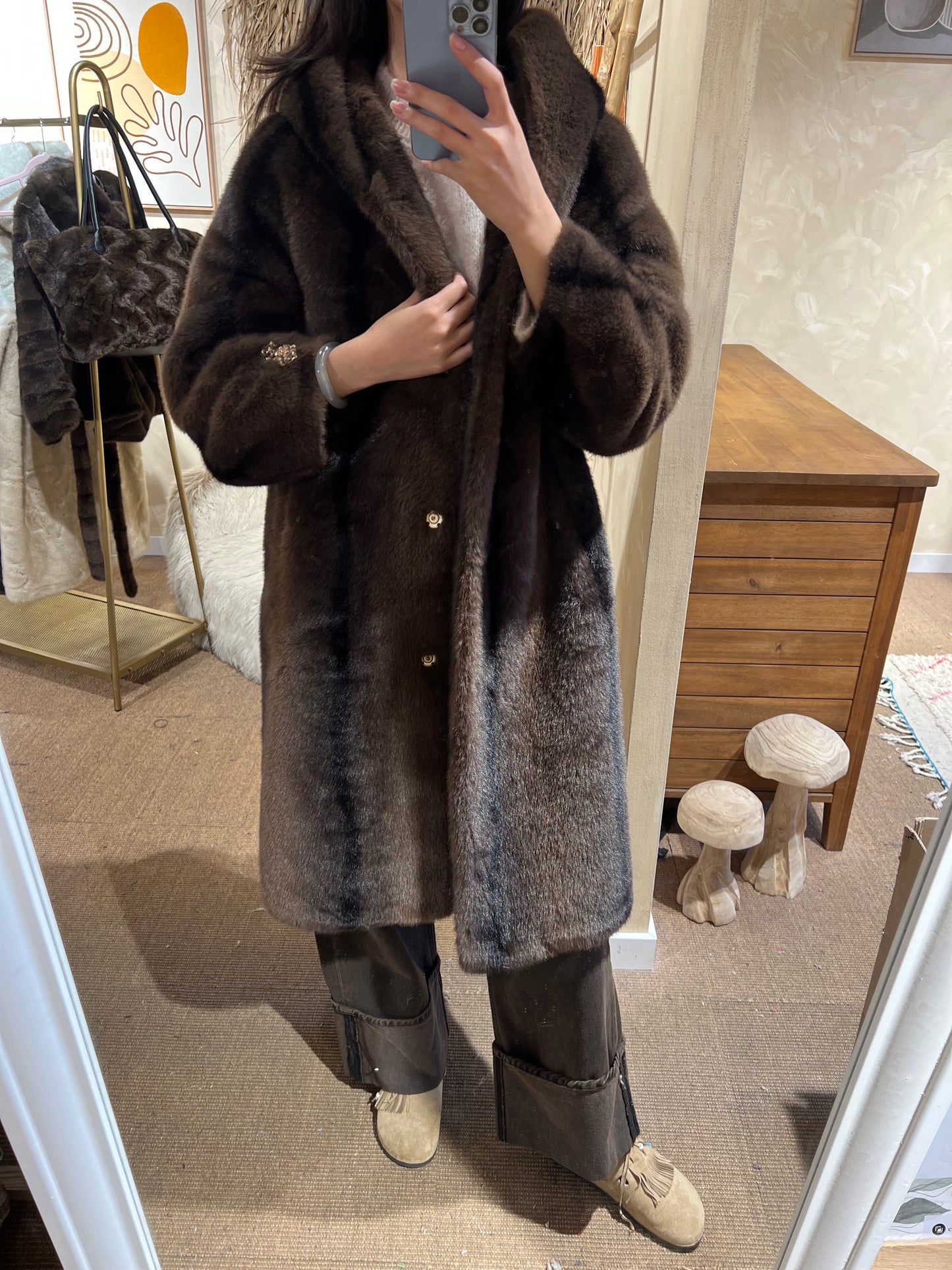 Faux Fur Long Coat Midnight Grace