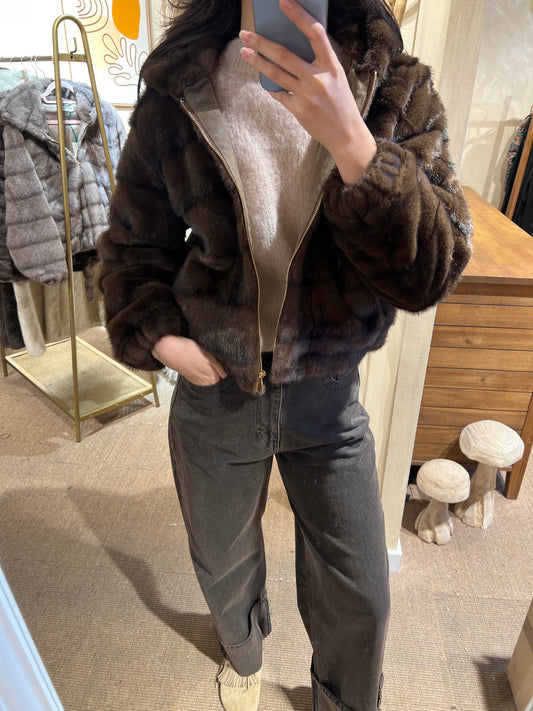 Faux Fur Hooded Jacket Mocha Dream